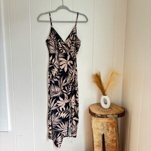 Papermoon Asymmetrical Dress with Black and Cream Leaf Design